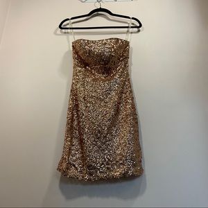 Gold strapless sequin dress